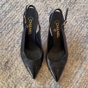 CHANEL Heels, Black Pointed Toe, Size 39